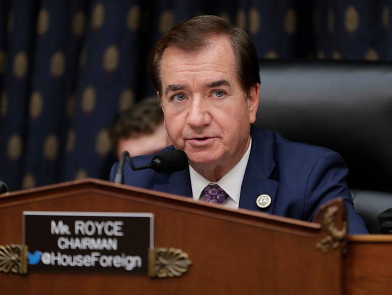 In this Oct. 12, 2017, file photo, House Foreign Affairs Committee Chairman Ed Royce, R-Calif., presides over a markup of a bill to expand sanctions against Iran with respect to its ballistic missile program, on Capitol Hill in Washington.
